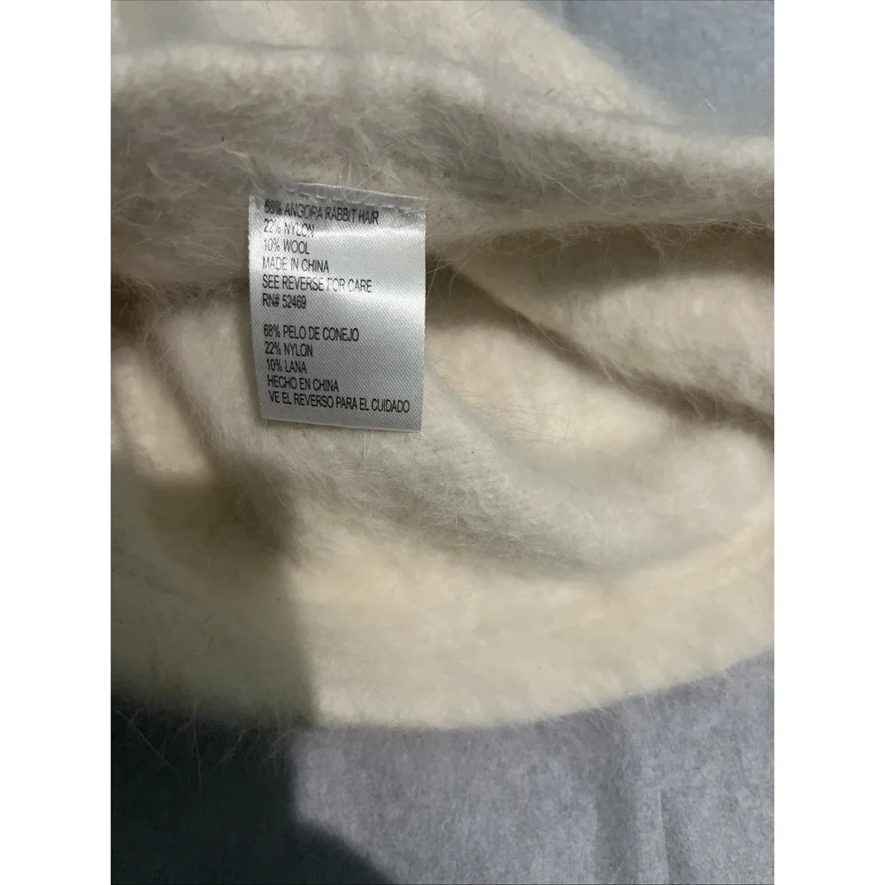 Cream Angora Rabbit Hair Nylon Wool Blend Beanie‎ Hat